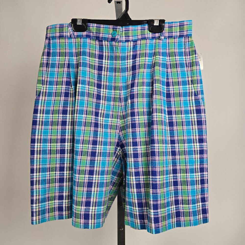Vintage Cleo Petites Blue Plaid High Waisted Bahama Shorts Size M